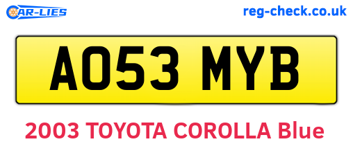 AO53MYB are the vehicle registration plates.