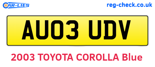 AU03UDV are the vehicle registration plates.