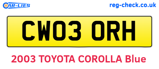 CW03ORH are the vehicle registration plates.
