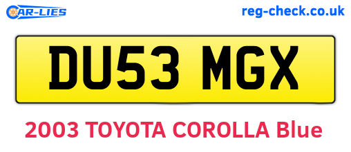 DU53MGX are the vehicle registration plates.