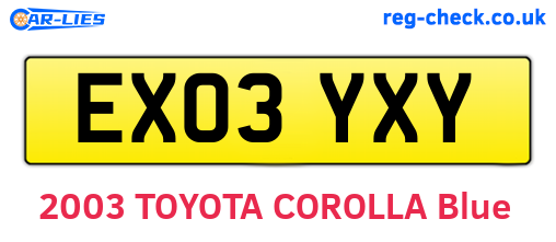EX03YXY are the vehicle registration plates.