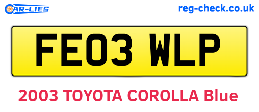 FE03WLP are the vehicle registration plates.