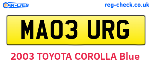 MA03URG are the vehicle registration plates.