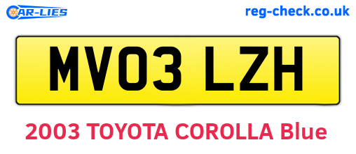 MV03LZH are the vehicle registration plates.