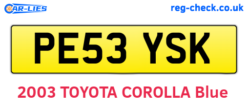 PE53YSK are the vehicle registration plates.