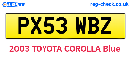 PX53WBZ are the vehicle registration plates.