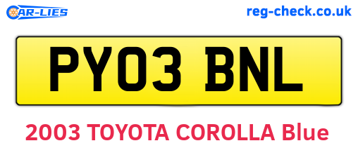PY03BNL are the vehicle registration plates.