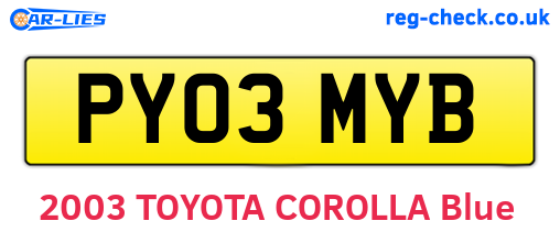 PY03MYB are the vehicle registration plates.