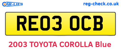 RE03OCB are the vehicle registration plates.