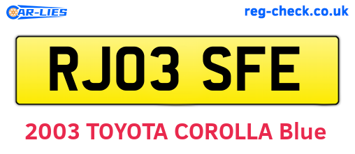 RJ03SFE are the vehicle registration plates.