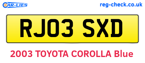 RJ03SXD are the vehicle registration plates.