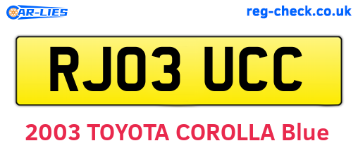 RJ03UCC are the vehicle registration plates.