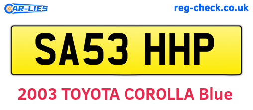 SA53HHP are the vehicle registration plates.