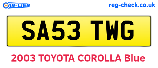 SA53TWG are the vehicle registration plates.