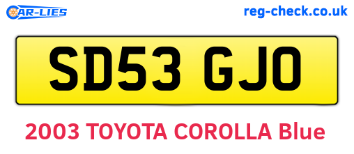 SD53GJO are the vehicle registration plates.