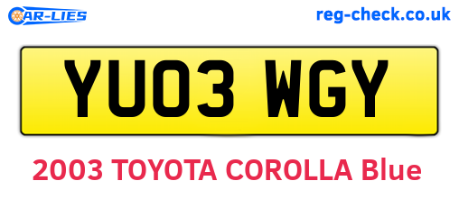 YU03WGY are the vehicle registration plates.