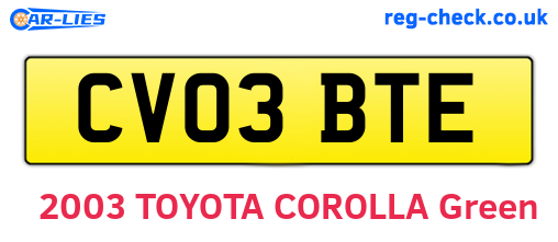 CV03BTE are the vehicle registration plates.