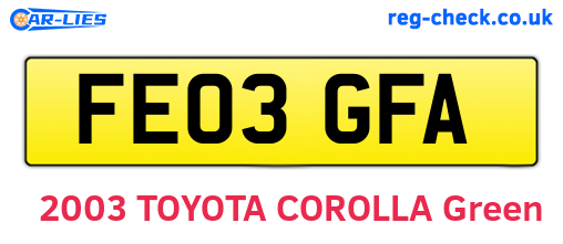 FE03GFA are the vehicle registration plates.