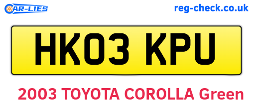 HK03KPU are the vehicle registration plates.
