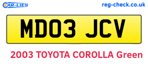 MD03JCV are the vehicle registration plates.