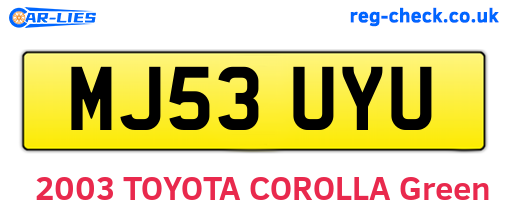 MJ53UYU are the vehicle registration plates.