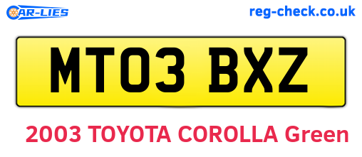 MT03BXZ are the vehicle registration plates.