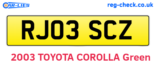 RJ03SCZ are the vehicle registration plates.