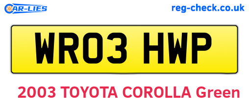 WR03HWP are the vehicle registration plates.