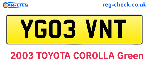 YG03VNT are the vehicle registration plates.