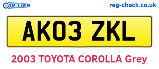 AK03ZKL are the vehicle registration plates.
