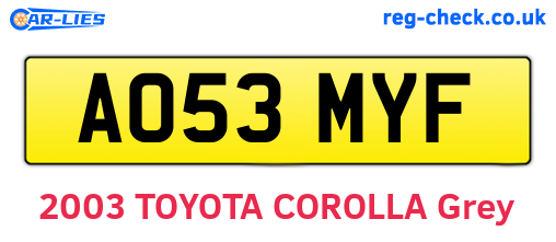 AO53MYF are the vehicle registration plates.