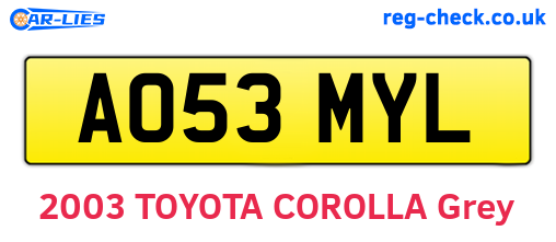 AO53MYL are the vehicle registration plates.