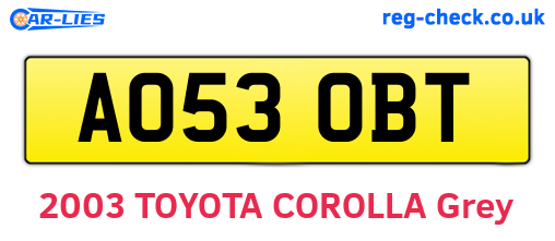 AO53OBT are the vehicle registration plates.
