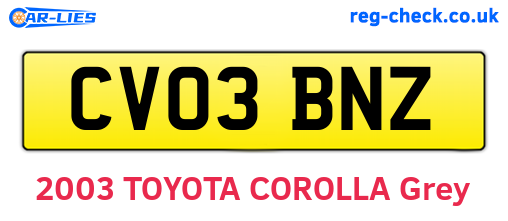 CV03BNZ are the vehicle registration plates.