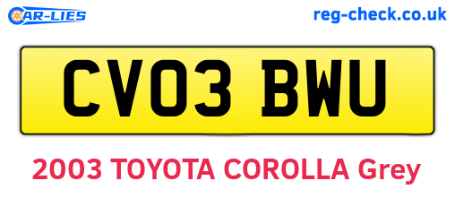 CV03BWU are the vehicle registration plates.