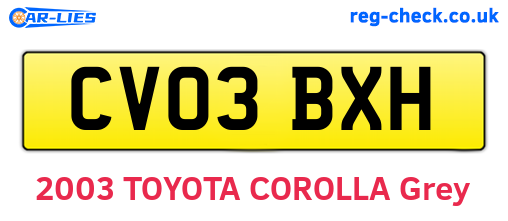CV03BXH are the vehicle registration plates.
