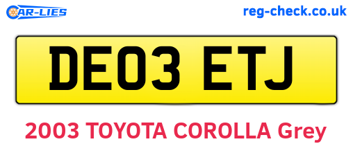 DE03ETJ are the vehicle registration plates.