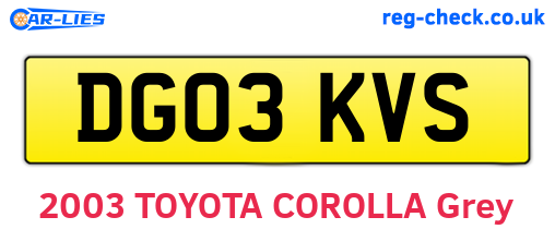 DG03KVS are the vehicle registration plates.