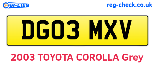 DG03MXV are the vehicle registration plates.
