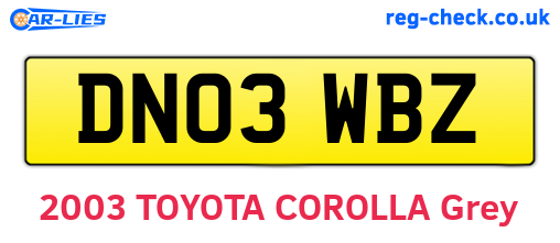 DN03WBZ are the vehicle registration plates.