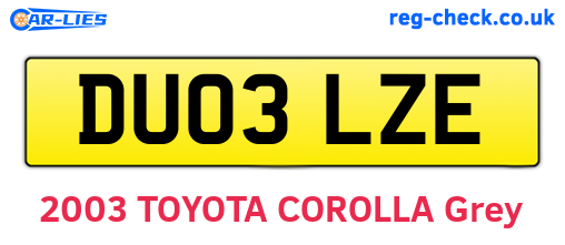 DU03LZE are the vehicle registration plates.
