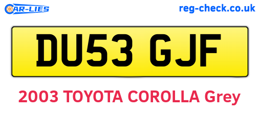 DU53GJF are the vehicle registration plates.