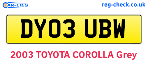 DY03UBW are the vehicle registration plates.