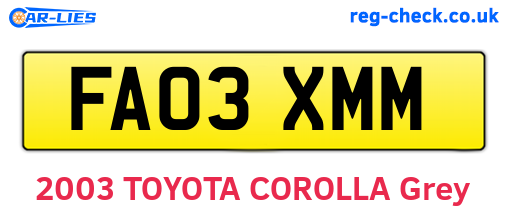 FA03XMM are the vehicle registration plates.