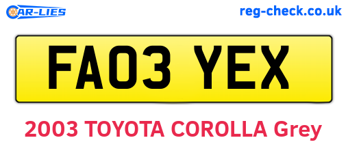 FA03YEX are the vehicle registration plates.