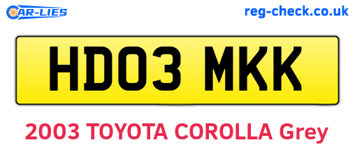 HD03MKK are the vehicle registration plates.