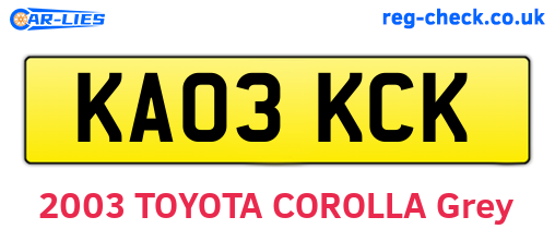 KA03KCK are the vehicle registration plates.