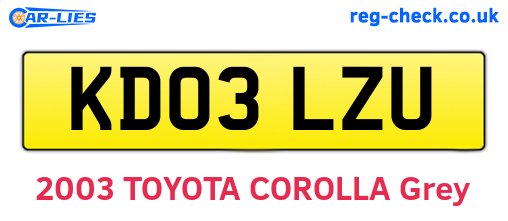 KD03LZU are the vehicle registration plates.