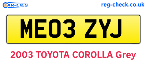 ME03ZYJ are the vehicle registration plates.