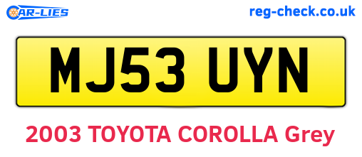MJ53UYN are the vehicle registration plates.